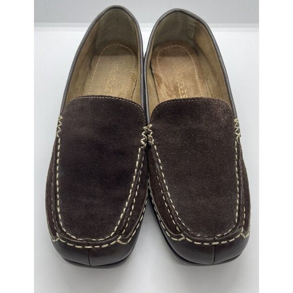 Aerosoles Women's Wedge Heel Slip On Loafer Brown Leather Accent Stitching 7M SB - Picture 2 of 8
